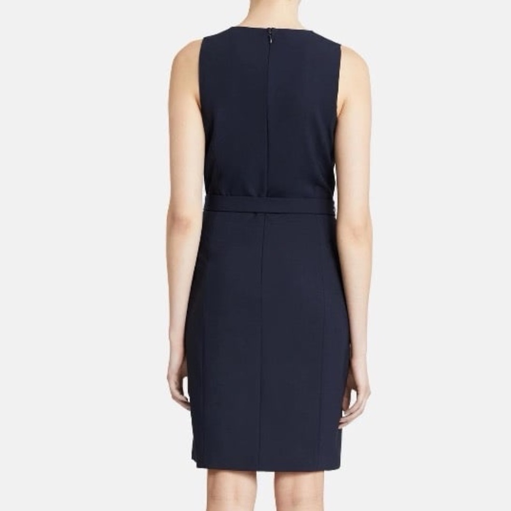 Theory "Vaille B" Belted Sheath Dress - Navy Blue Size 0 - Picture 2 of 10